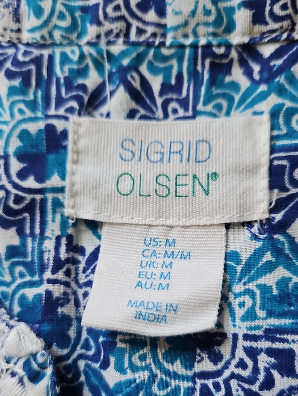 Sigrid Olsen Cotton Blue Floral Embroidered Sleeveless TunicTop Boho Cottage M - Picture 3 of 8